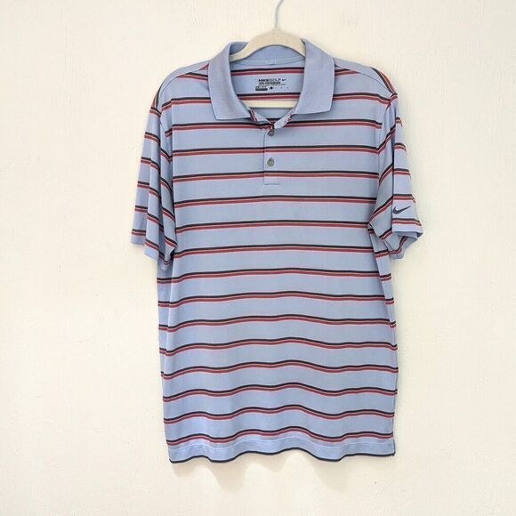 Nike Tour Performance Polo Shirt Mens Large Blue/Red Stripe Dri-Fit Golf - Picture 1 of 5
